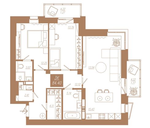 Продажа 3-комнатной квартиры 84 м², 22/23 этаж