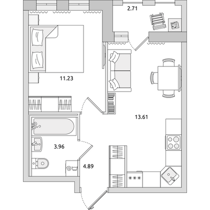 Продажа 1-комнатной квартиры 36,4 м², 12/17 этаж