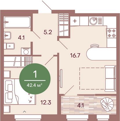 Продажа 1-комнатной квартиры 42,5 м², 1/17 этаж