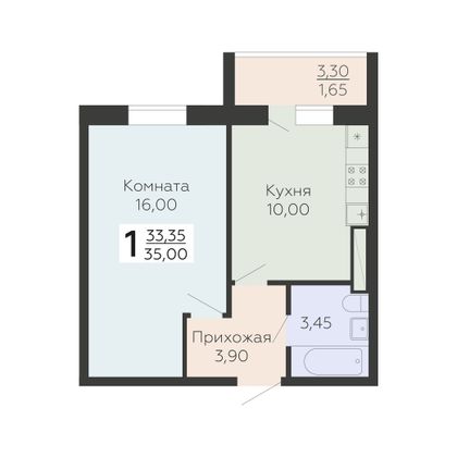 Продажа 1-комнатной квартиры 35 м², 6/18 этаж
