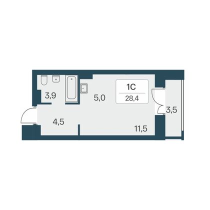 28,4 м², студия, 7/30 этаж