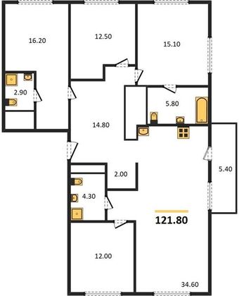 Продажа 4-комнатной квартиры 121,8 м², 20/25 этаж