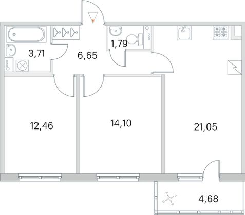 Продажа 2-комнатной квартиры 61,2 м², 2/5 этаж
