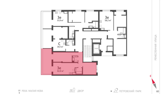 62 м², 2-комн. квартира, 7/8 этаж