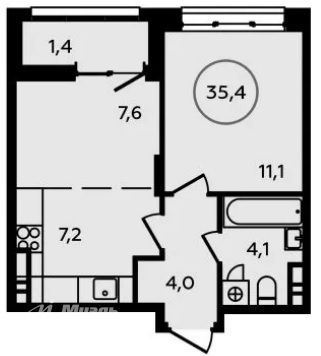 Продажа 2-комнатной квартиры 35,4 м², 14/16 этаж
