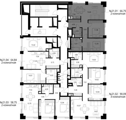 Продажа 2-комнатной квартиры 66,8 м², 21/24 этаж