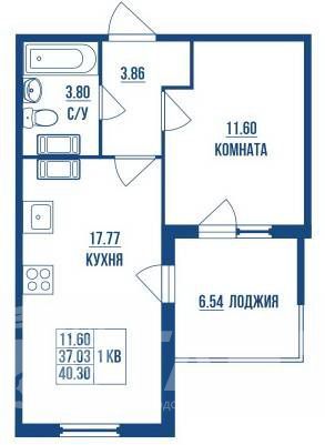 Продажа 1-комнатной квартиры 40 м², 9/24 этаж