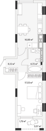 Продажа 1-комнатной квартиры 46,5 м², 6/7 этаж