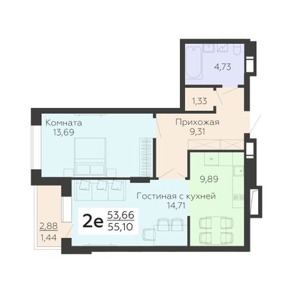 Продажа 2-комнатной квартиры 55,1 м², 9/19 этаж