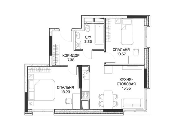 50,6 м², 2-комн. квартира, 5/8 этаж