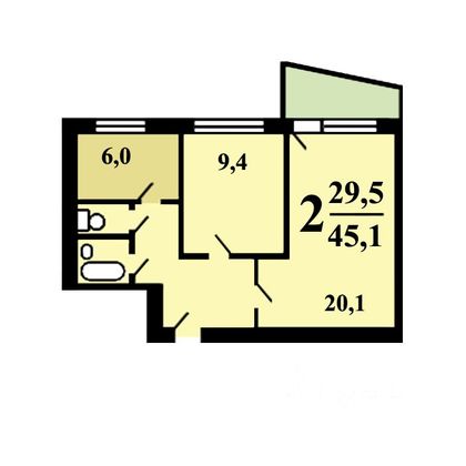 Продажа 2-комнатной квартиры 44,4 м², 3/9 этаж
