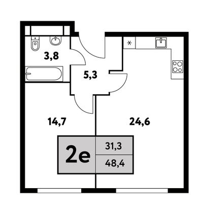48,4 м², 2-комн. квартира, 33/35 этаж