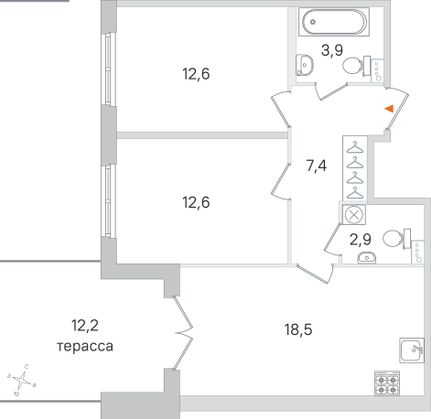 Продажа 2-комнатной квартиры 61,6 м², 1/4 этаж