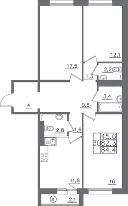 Продажа 3-комнатной квартиры 84,4 м², 11/14 этаж