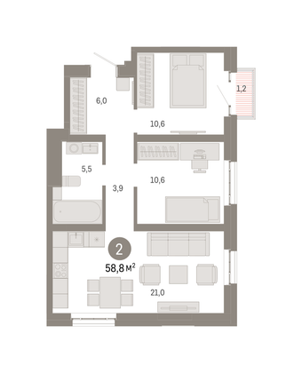 Продажа 2-комнатной квартиры 58,8 м², 17/31 этаж