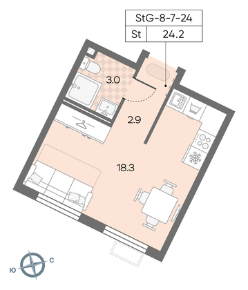 Продажа квартиры-студии 24,2 м², 19/24 этаж