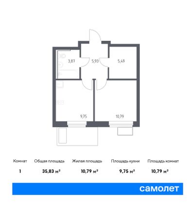 35,8 м², 1-комн. квартира, 12/12 этаж