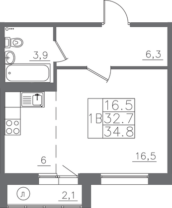 Продажа 1-комнатной квартиры 34,8 м², 11/14 этаж