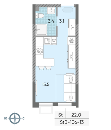 Продажа квартиры-студии 22 м², 13/24 этаж