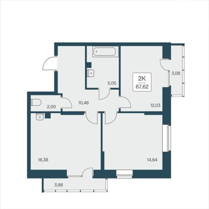 67,6 м², 2-комн. квартира, 10/25 этаж