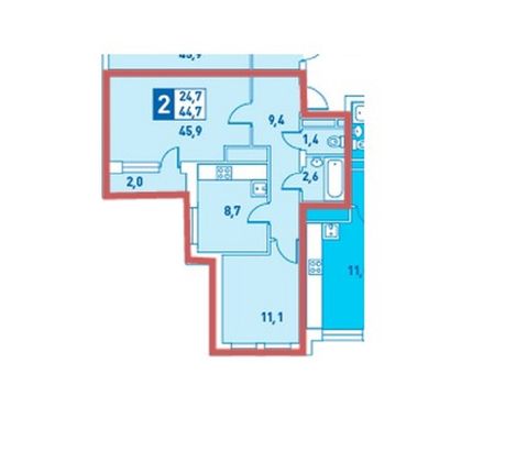 Продажа 2-комнатной квартиры 46 м², 4/4 этаж
