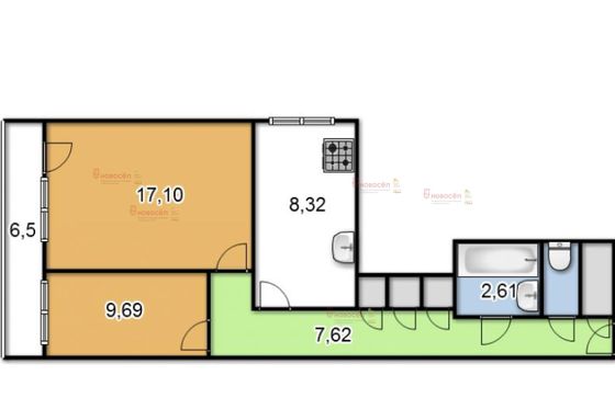 Продажа 2-комнатной квартиры 44 м², 3/4 этаж
