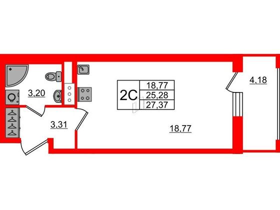 Продажа квартиры-студии 25,3 м², 13/17 этаж