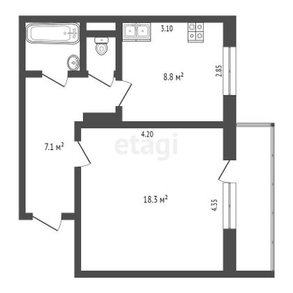 Продажа 1-комнатной квартиры 37,9 м², 2/12 этаж