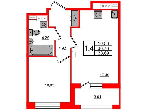 Продажа 1-комнатной квартиры 36,7 м², 7/12 этаж