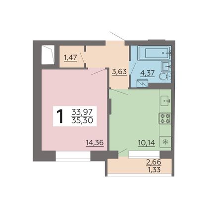Продажа 1-комнатной квартиры 35,3 м², 20/24 этаж