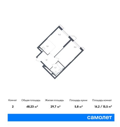 48,2 м², 1-комн. квартира, 16/32 этаж