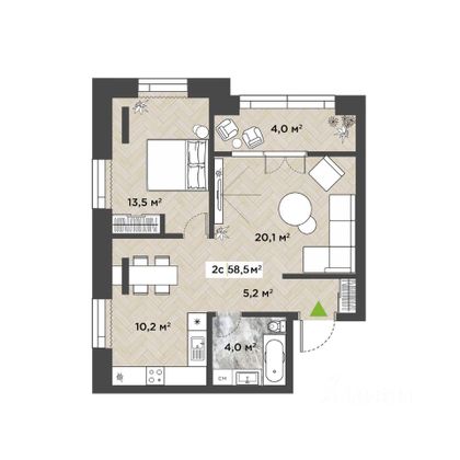 Продажа 2-комнатной квартиры 58,5 м², 11/17 этаж