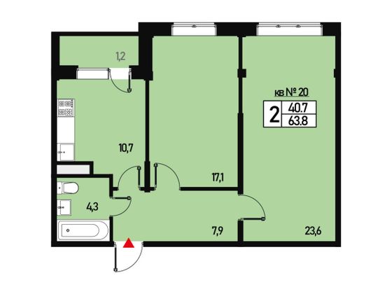 Продажа 2-комнатной квартиры 63 м², 3/3 этаж