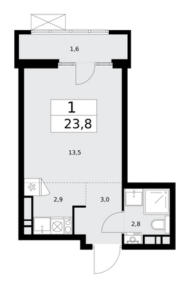 23,8 м², 1-комн. квартира, 10/16 этаж