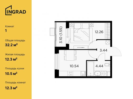 32,2 м², 1-комн. квартира, 5/11 этаж