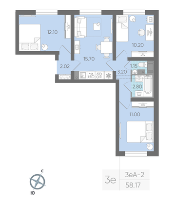 Продажа 3-комнатной квартиры 58,2 м², 11/20 этаж