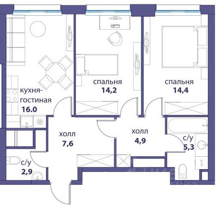 Продажа 2-комнатной квартиры 65,1 м², 23/41 этаж