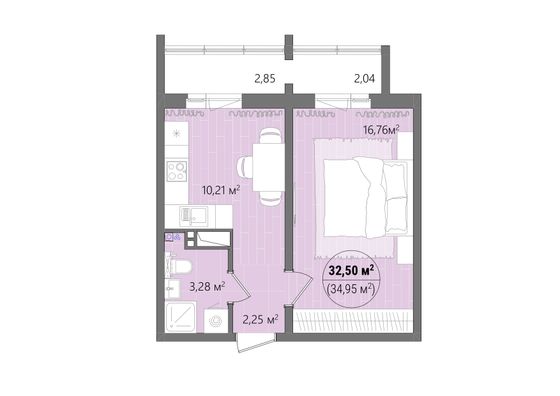 Продажа 1-комнатной квартиры 37,5 м², 2/14 этаж