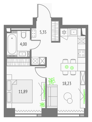 39,5 м², 1-комн. квартира, 29/57 этаж