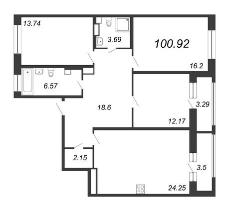 Продажа 4-комнатной квартиры 100,9 м², 3/12 этаж
