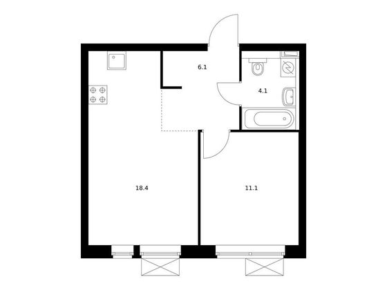 Продажа 1-комнатной квартиры 39,7 м², 2/9 этаж