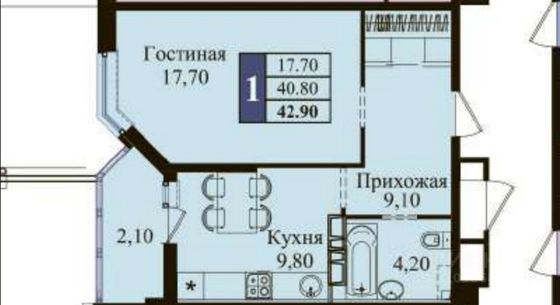 Продажа 1-комнатной квартиры 43 м², 9/24 этаж