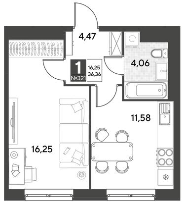 Продажа 1-комнатной квартиры 36,4 м², 18/25 этаж