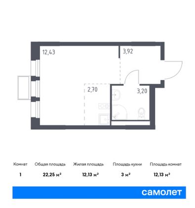 22,3 м², студия, 17/17 этаж