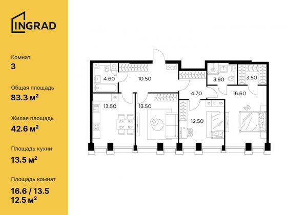 83,3 м², 3-комн. квартира, 28/35 этаж