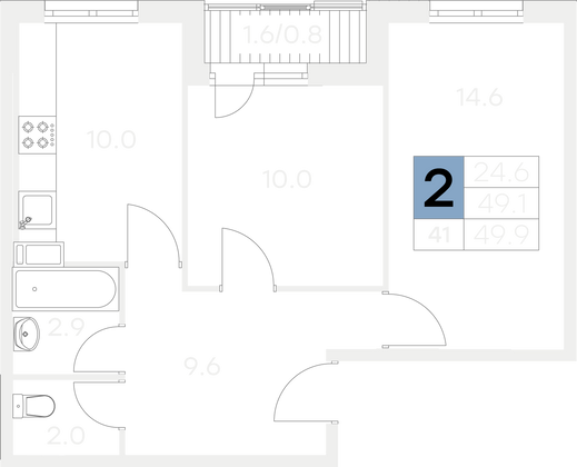 Продажа 2-комнатной квартиры 49,9 м², 7/9 этаж