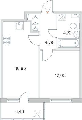 Продажа 1-комнатной квартиры 39,7 м², 2/8 этаж