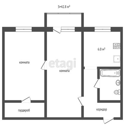 Продажа 2-комнатной квартиры 44,4 м², 4/5 этаж