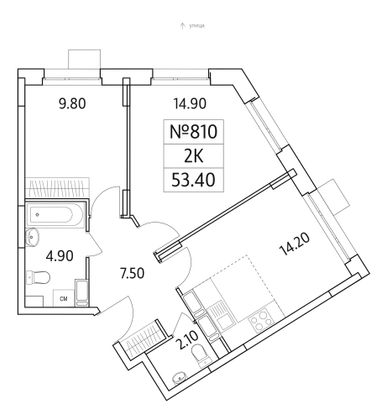 Продажа 2-комнатной квартиры 53,4 м², 11/25 этаж