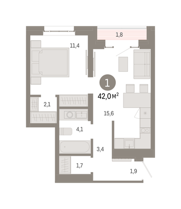 Продажа 1-комнатной квартиры 42 м², 12/16 этаж